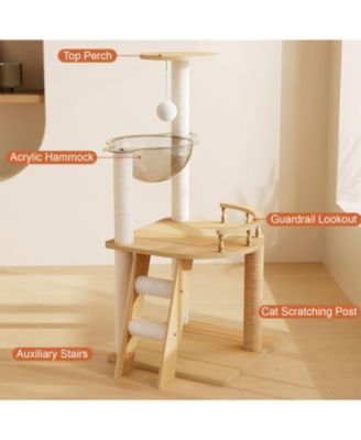 41.3" Modern Cat Tower with Sisal-Covered Scratching Posts in Natural