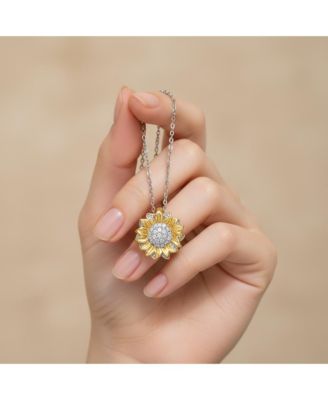 14K Gold Plated Sunflower Cubic Zirconia Floral Pendant