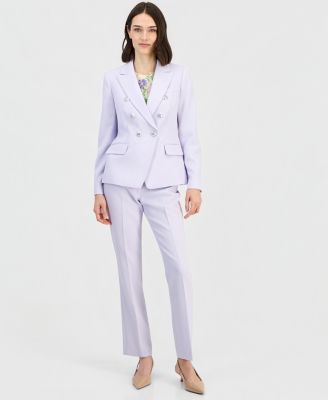Women's Twill Peak-Lapel Faux-Double Breasted Blazer, Scoop-Neck Sweater & Flat-Front Straight-Leg Pants