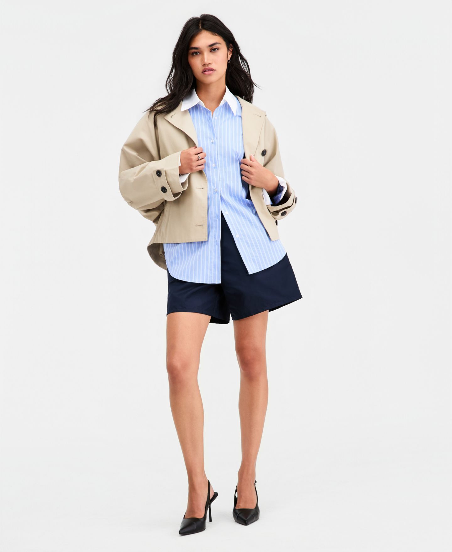 Женская куртка Bar III Oversized Cropped Trench, цвет: Хаки — фото 2