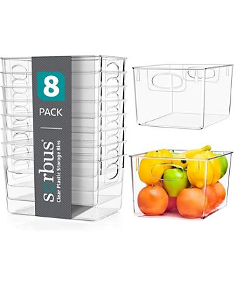 8 Pack Large Clear Storage Bins - for Kitchen, Fridge, Cabinet, Pantry Organization and Storage