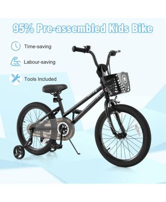 18-Inch Kids Bike with Basket and Training Wheels for Ages 4-8