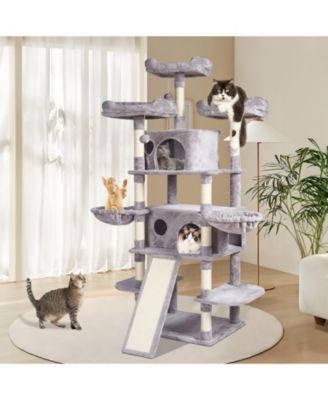68.5" Multi-Level Cat Tree with Ramp & 2 Condos, Light Gray