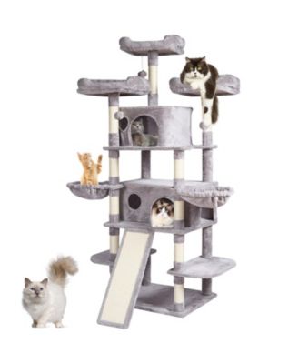 68.5" Multi-Level Cat Tree with Ramp & 2 Condos, Light Gray