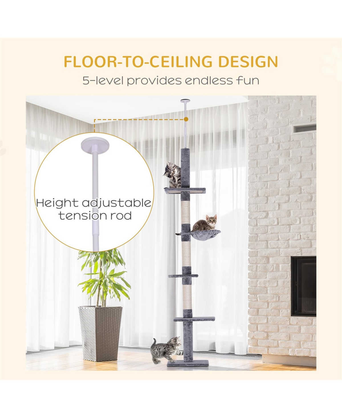 Aostirmotor 9' Adjustable Height Floor Cat Tree