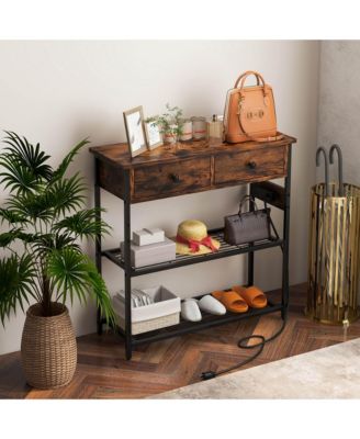 Entryway Table with Charging Station Narrow Console Table with 2 Drawers