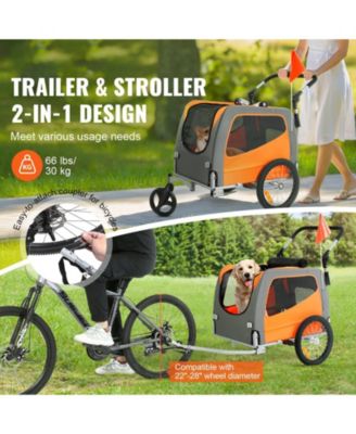 2-in-1 Foldable Pet Bike Trailer & Stroller, Holds up to 66 lbs., Orange & Gray