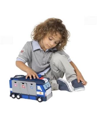 Transforming Police HQ Playset & Trailer Truck | Role Play Toy with Vehicle Launchers (1 Poli Die-Cast Car Included)
