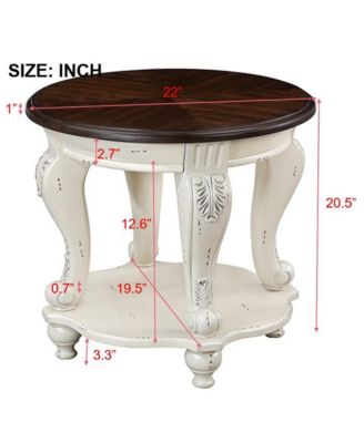 Solid Wood Round End Table with Shelf Sofa Side Table