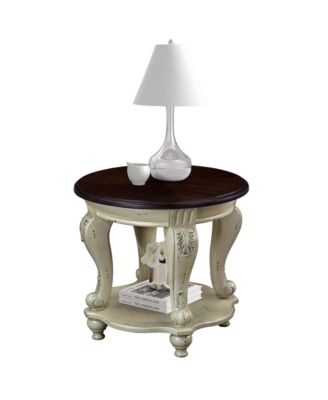 Solid Wood Round End Table with Shelf Sofa Side Table