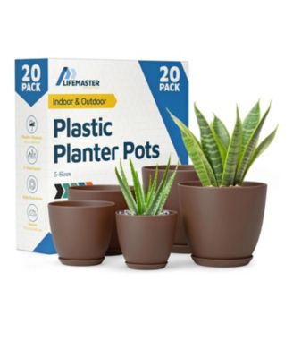 Set of 20 lightweight, durable brown planter pots with drainage holes. Space-saving, versatile, and ideal for indoor/outdoor use
