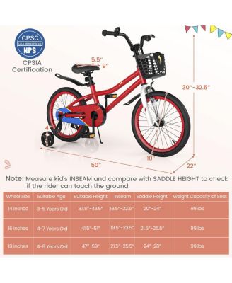 18 Feet Kids Bike with Removable Training Wheels-Red