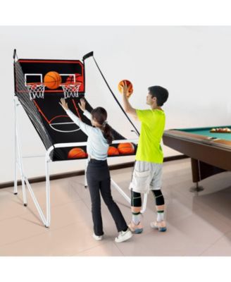 Foldable Basketball Arcade Game, 2-Player Indoor Dual Shot with 4 Balls, 8 Game Modes, Electronic Scoreboard and Pump