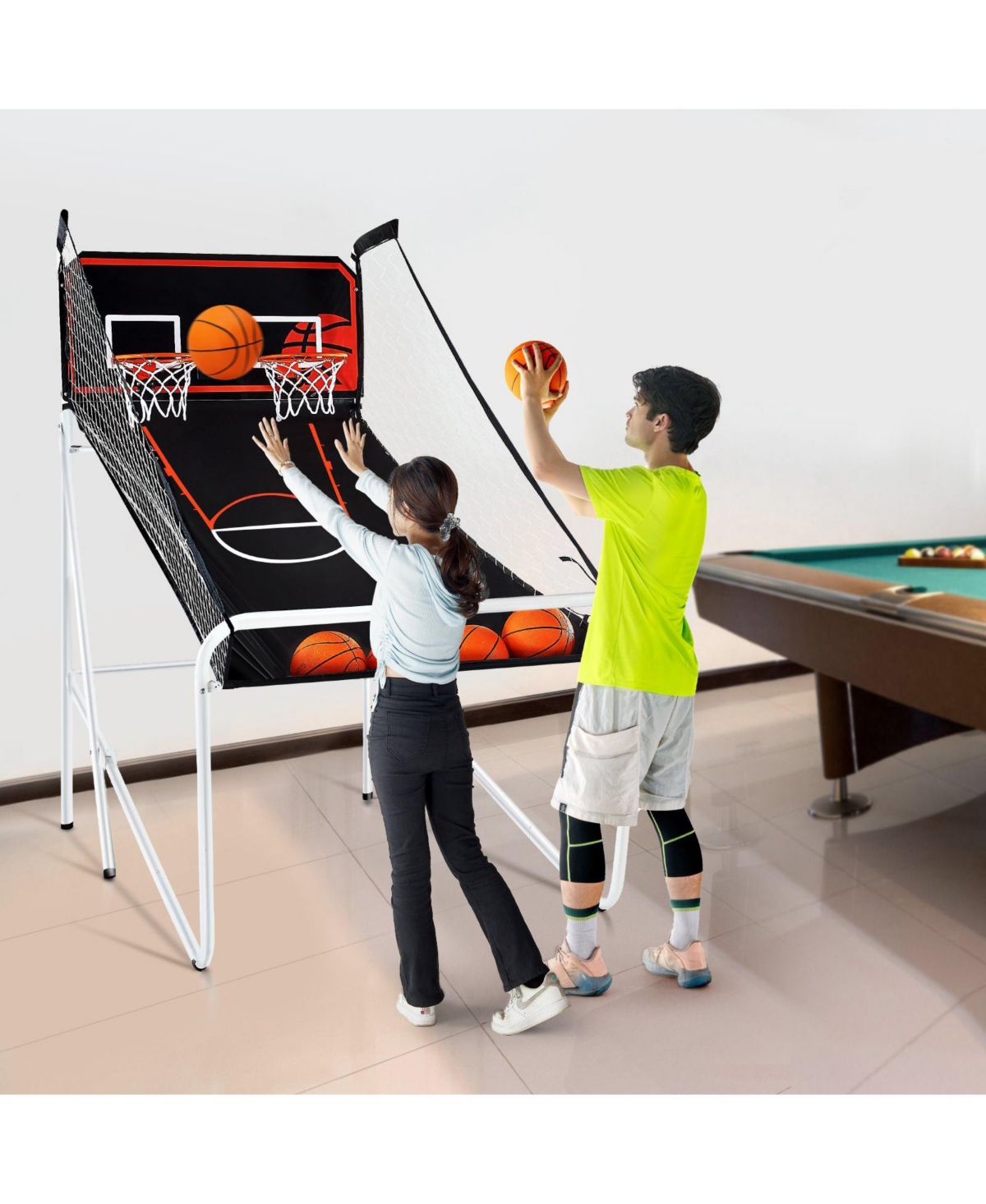 Mecale Foldable Basketball Arcade Game, 2-Player Indoor Dual Shot with 4 Balls, 8 Game Modes, Electronic Scoreboard and Pump