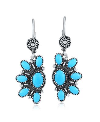 Sterling Silver Half Cluster Sleeping Beauty Turquoise Lever Back Earrings