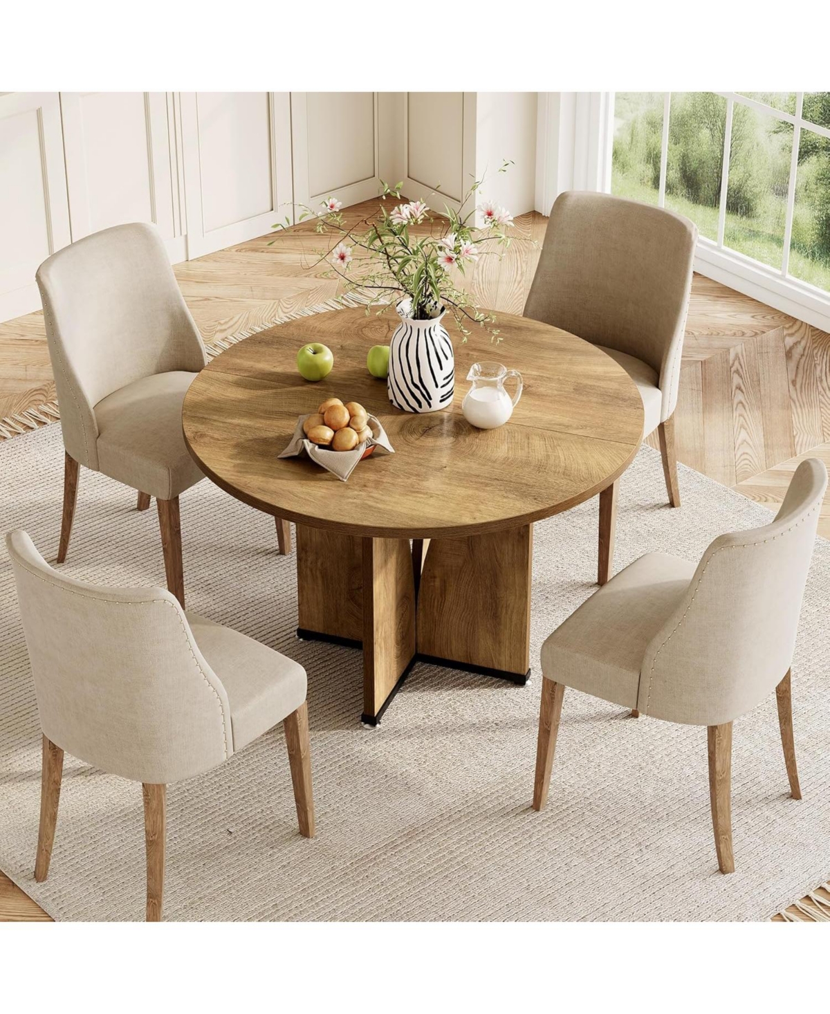 Tribesigns 39.37-Inch Round Dining Table for 4 People, Farmhouse Kitchen Dinner Table with Wooden Tabletop and Legs