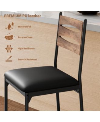 Wooden Bar Stools Set of 2, Faux Leather Upholstered Bar Chairs with Backrest, Footrest & Thick Cushion, Counter Height