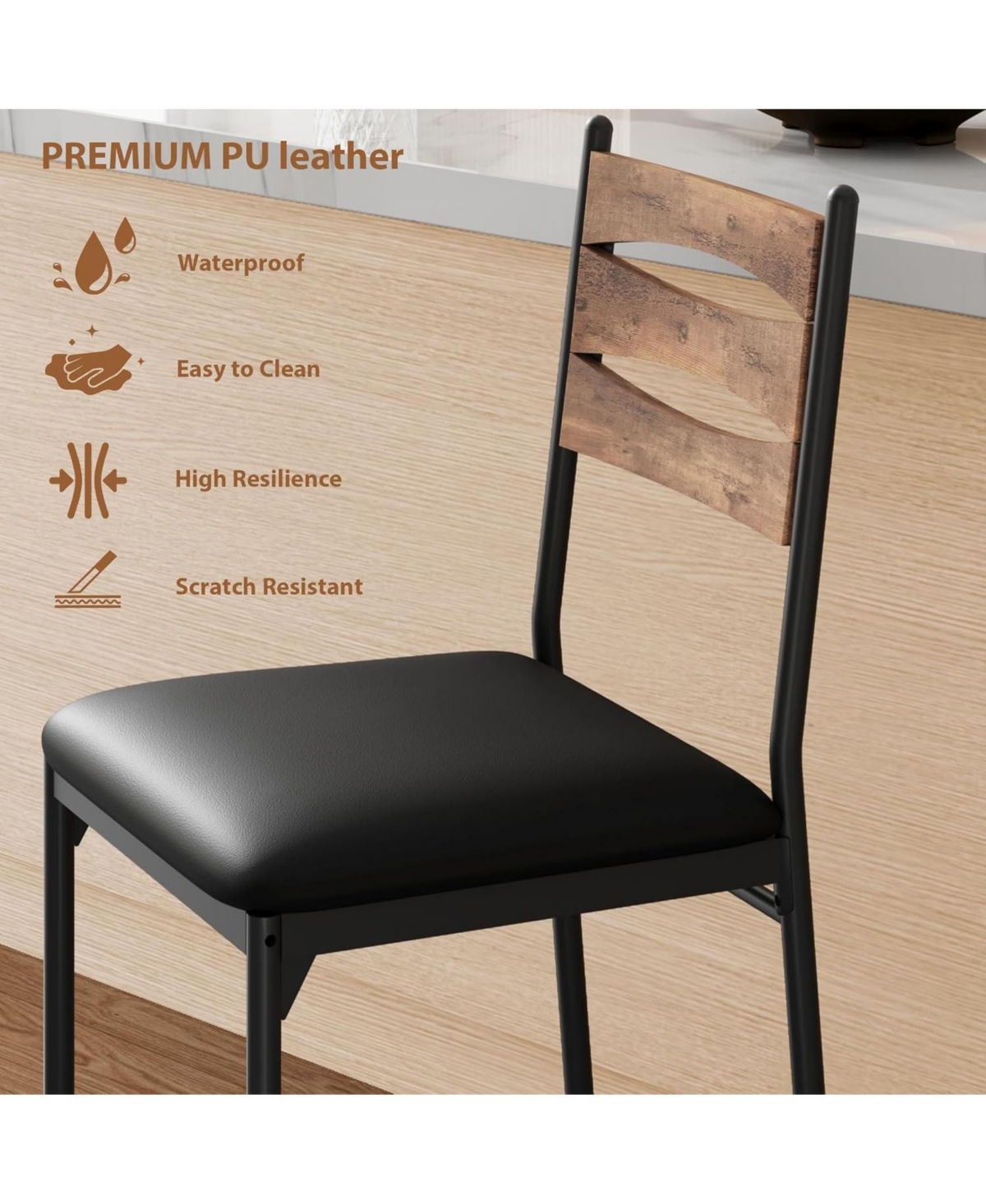 Gaomon Wooden Bar Stools Set of 2, Faux Leather Upholstered Bar Chairs with Backrest, Footrest & Thick Cushion, Counter Height