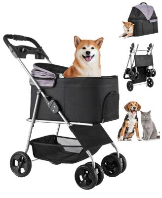 4-Wheel Foldable Pet Stroller with Detachable Carrier, Holds up to 35 lbs