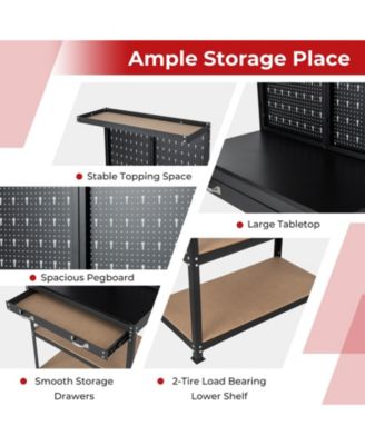 Tool Storage Workbench with Pegboard with 14 Hanging Accessories for Garage