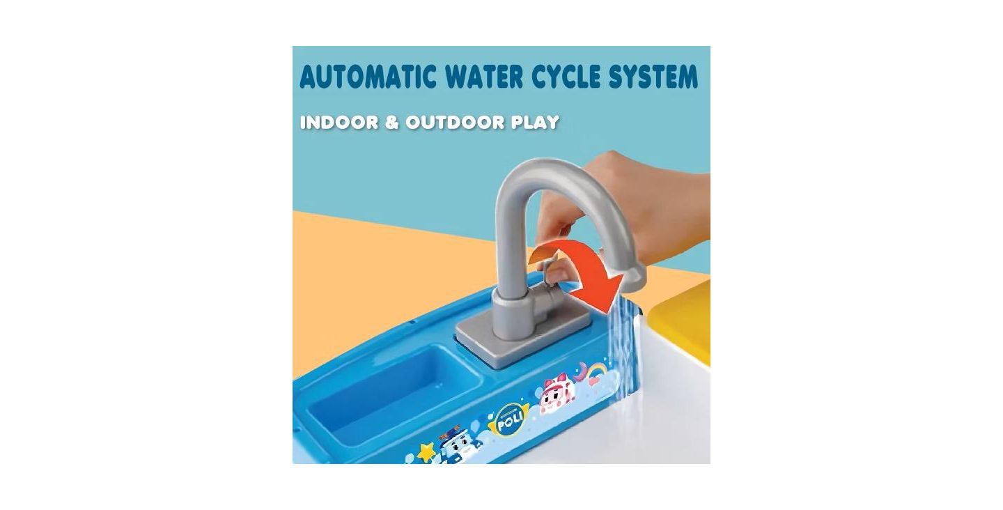 Детские игрушки Robocar Poli Edu Automatic-Water-Circulation Color-Changing 10-Piece Play Sink Set, Ages 3+ — фото 4