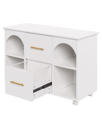 39-Inch Rolling Cabinet, 2 Drawer Mobile File Cabinet with Wheels & Shelves,