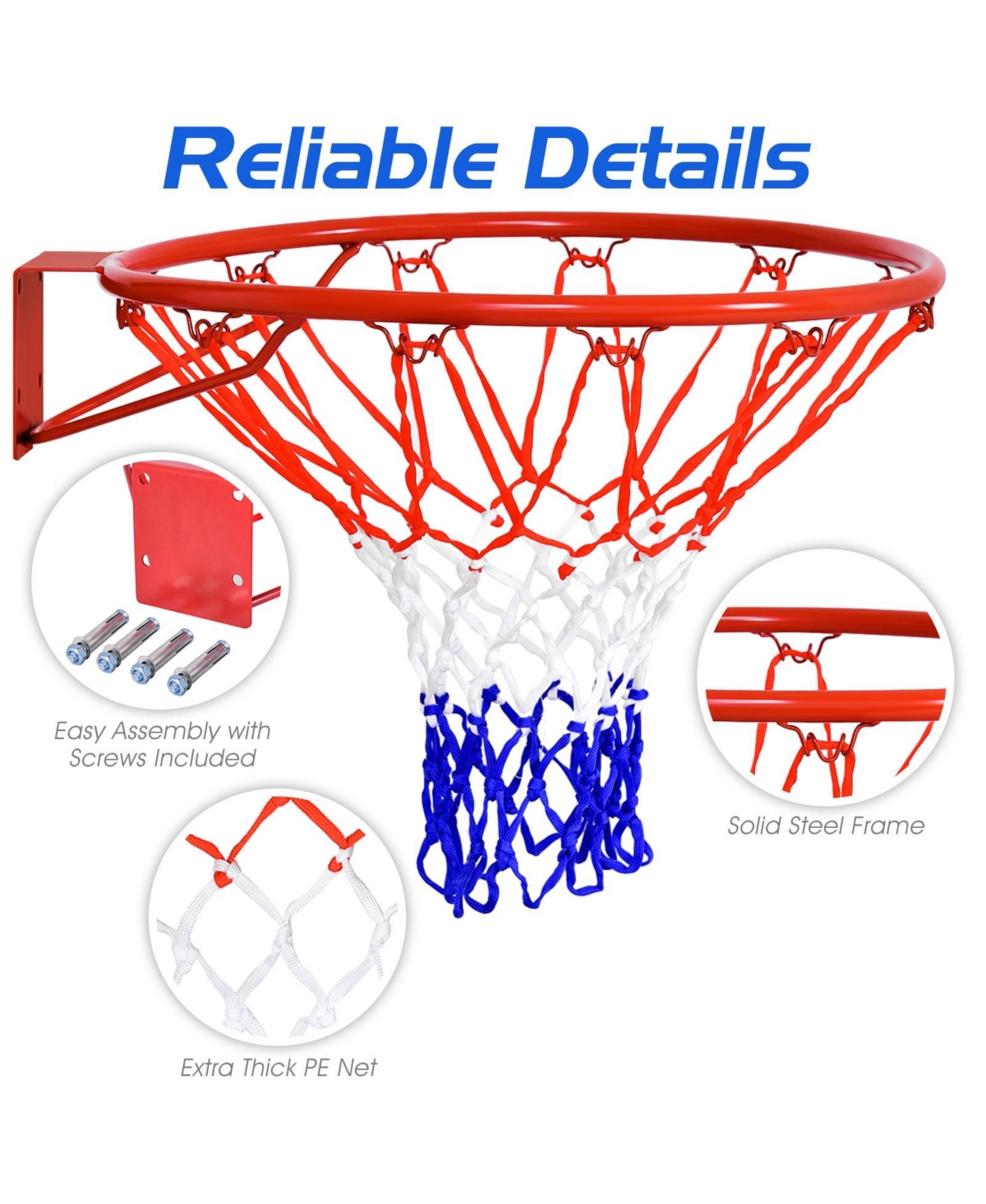 Sugift 18 Inch Replacement Basketball Rim with All-Weather Net