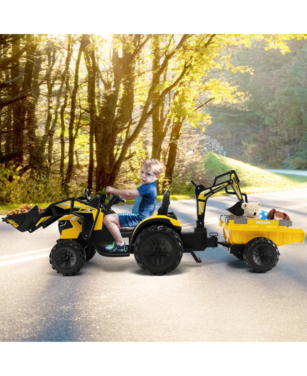 Sugift 12V 3 in 1 Kids Ride On Excavator with Shovel Bucket and Music