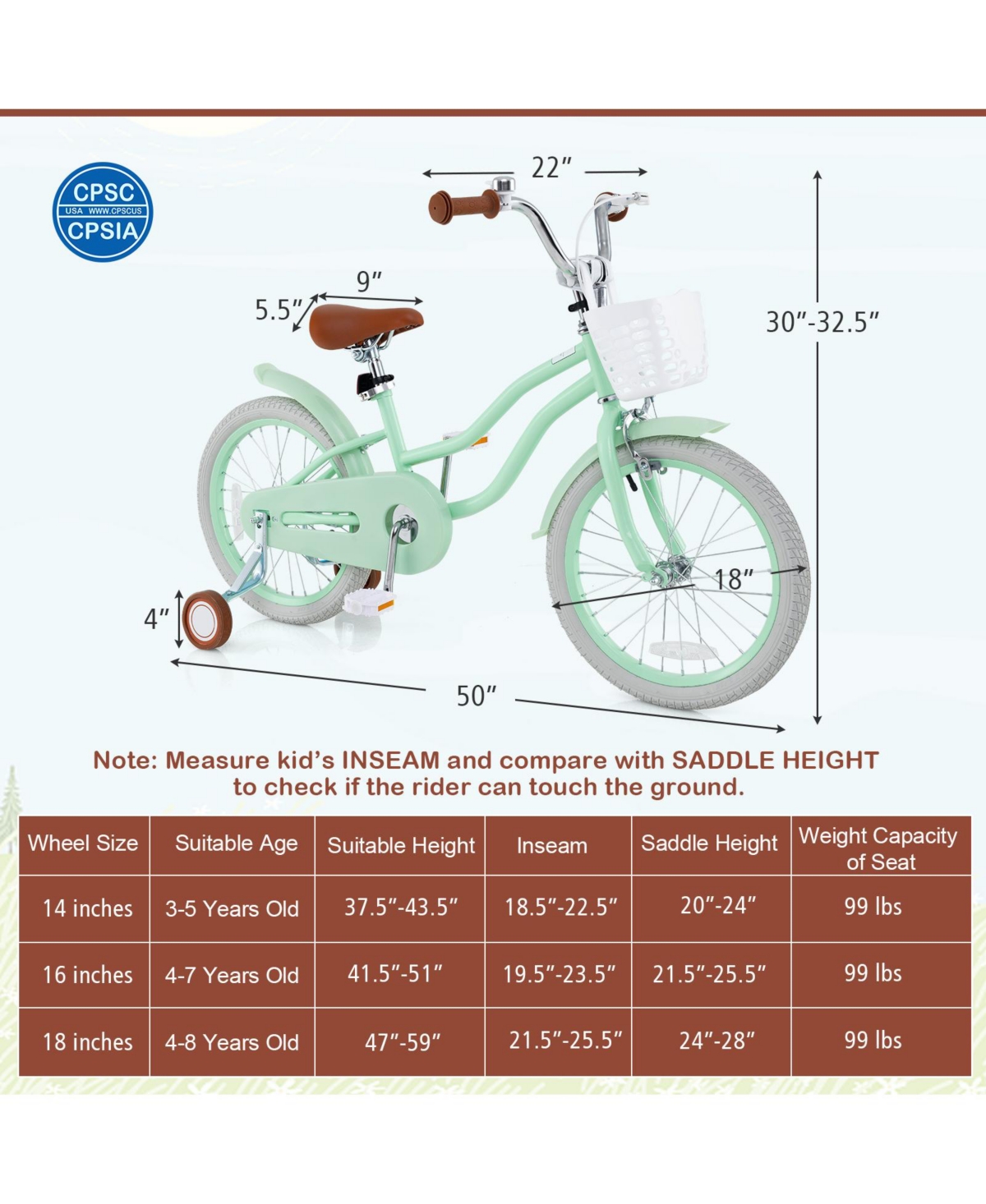 Sugift 18 Inch Kids Bike with Adjustable Seat and Bell for Kids 3-8 Years Olds
