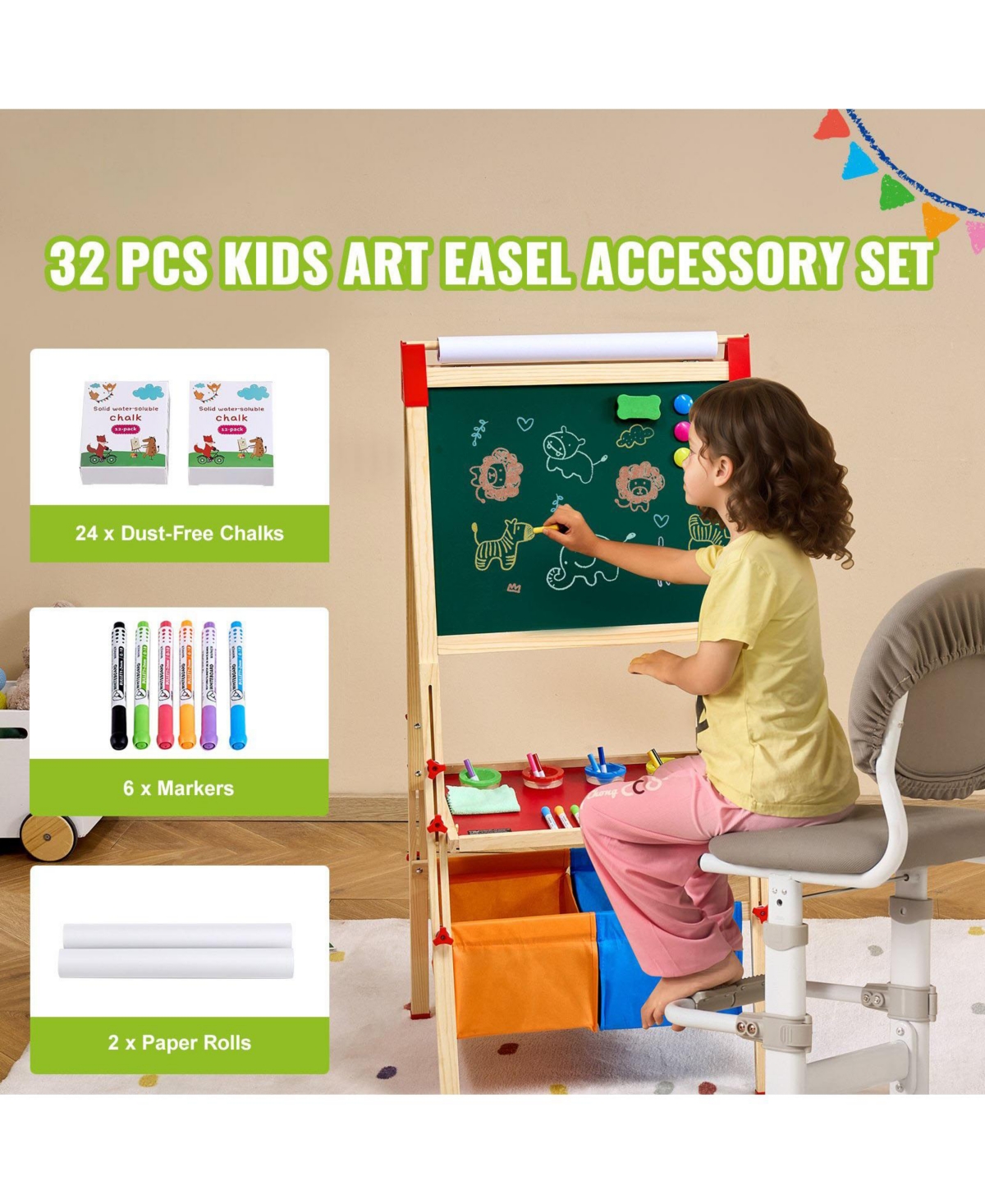 Sugift 32-Piece Complete Easel Art Set for Standing Easels