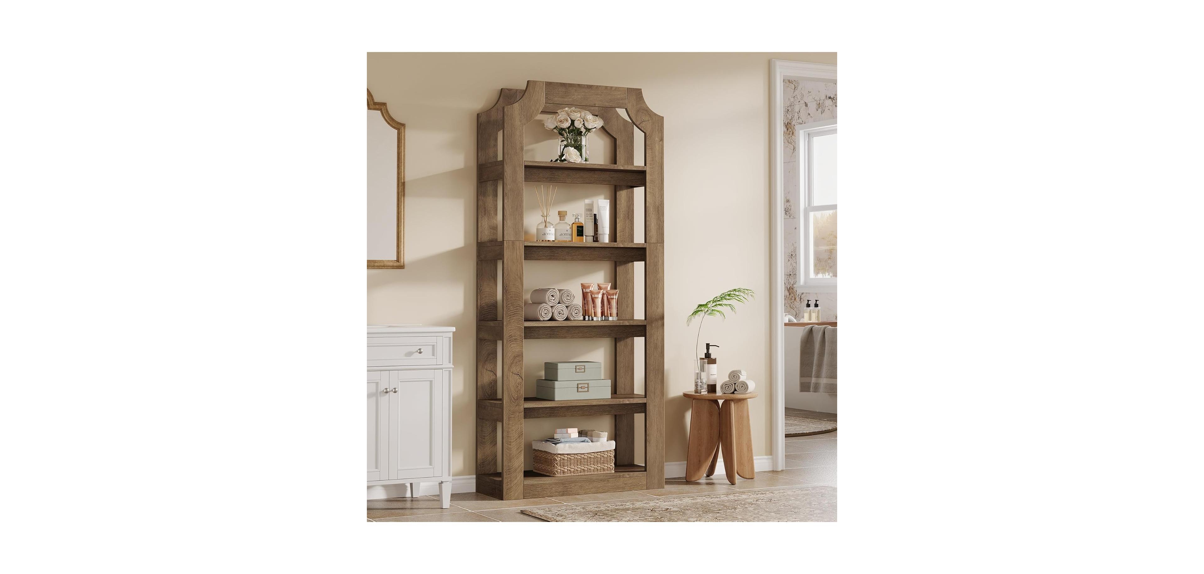 Tribesigns 70" Tall 5-Tier Wooden Bookshelf, Farmhouse Bookcase for Living Room, Office & Bedroom, Vintage Freestanding Shelf