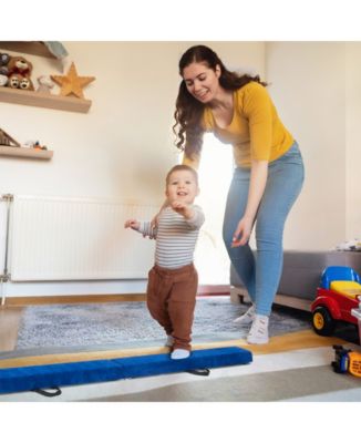 7 Feet Folding Portable Floor Balance Beam with Handles for Gymnasts-Blue