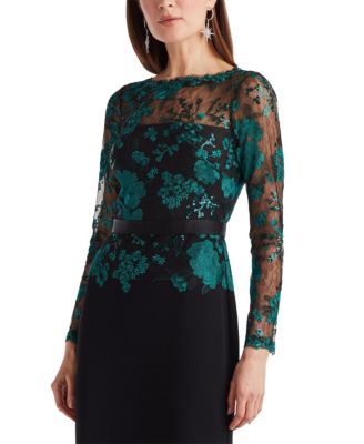 Women's Beacon Belted Embroidered Illusion Gown