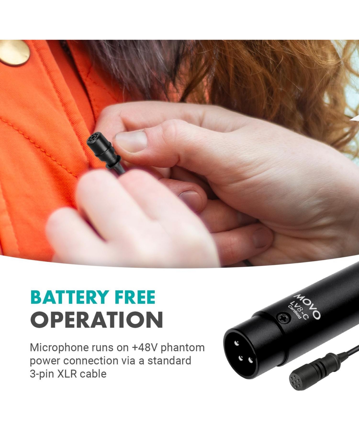 Movo LV8-c Broadcast-Quality Xlr Lavalier Mic
