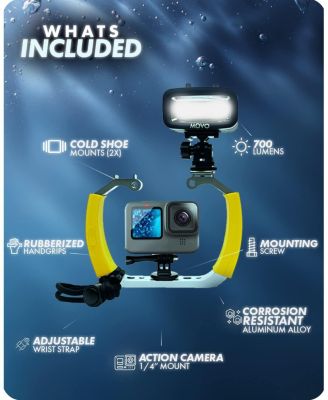 DiveRig4 Diving Rig Bundle with Waterproof LED Light - Compatible with GoPro HERO Series and DJI Osmo Action Cam