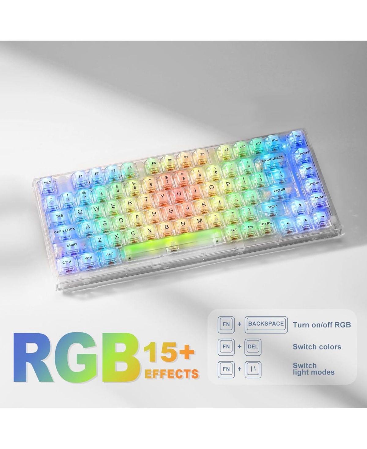Lofree X75 82 Key Hot Swappable Mechanical Keyboard with Transparent Keycaps, 75% Layout Gasket Mount Rgb Backlit Kailh Jellyfish Switch, Wired