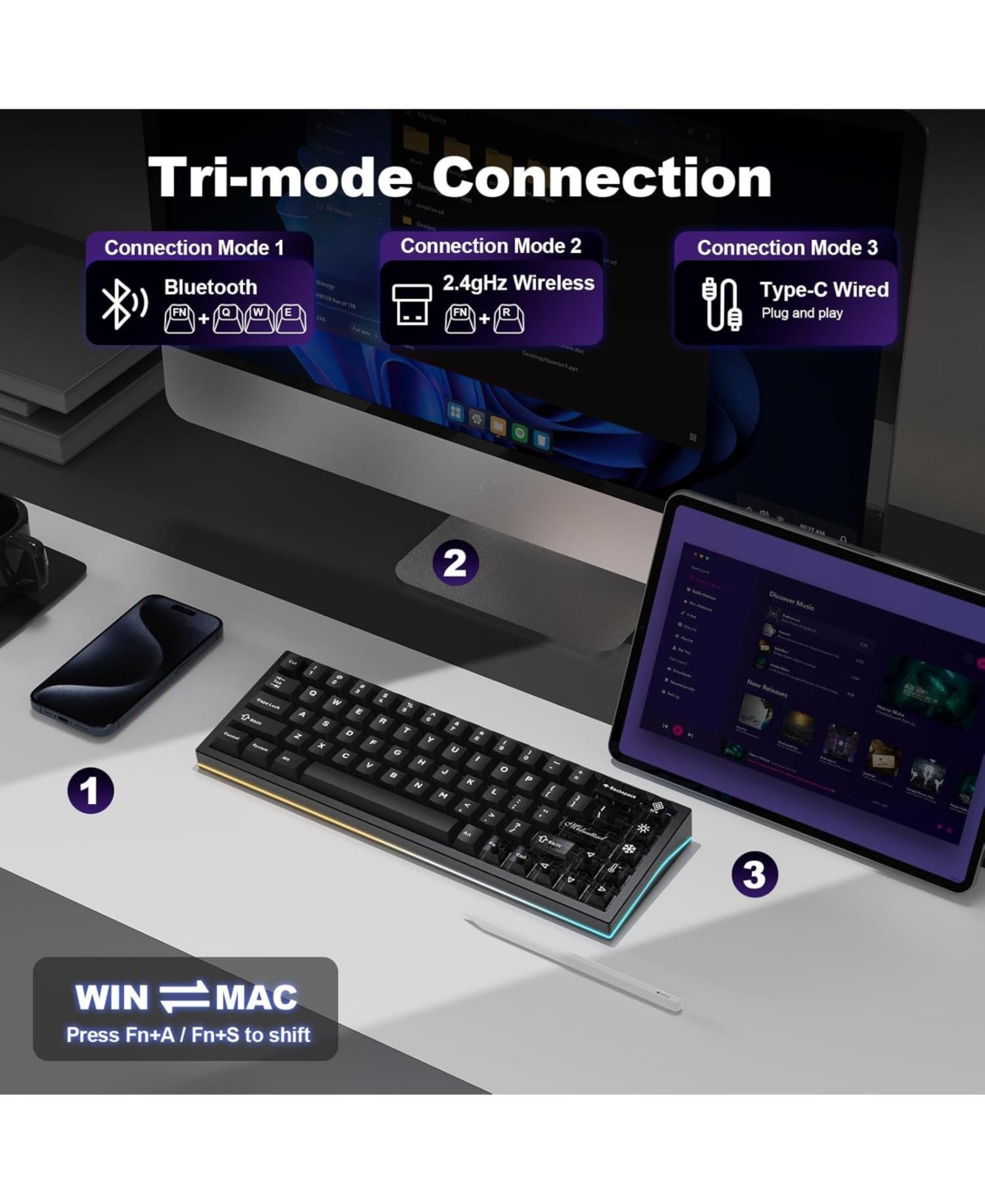 Lofree AL65 Wireless Mechanical Keyboard Full Aluminum Cnc,Support Qmk/Via Software Gasket Structure,60% Hot Swappable with Rgb Backlit Bt/2.4G/Usb-c