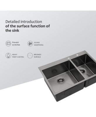 33x22x10inch Gunmetal Black Double Bowl Kitchen Sink Drop In Stainless Steel 16 Gauge 60 and 40