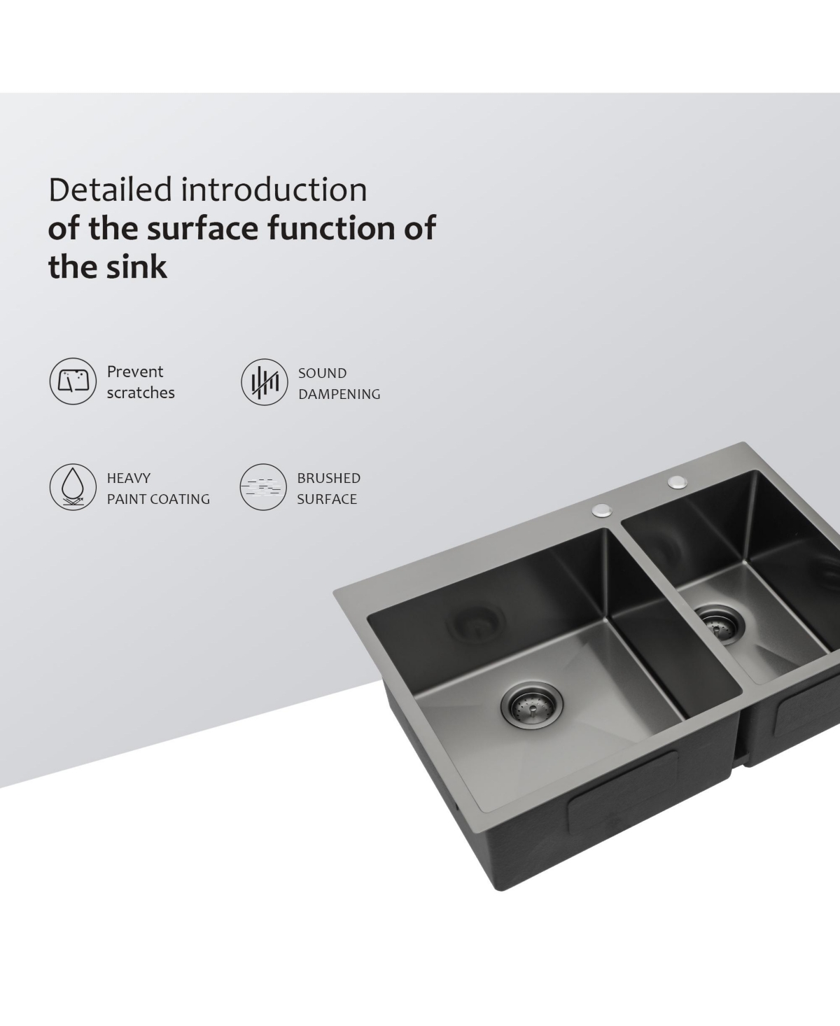 flynama 33x22x10inch Gunmetal Black Double Bowl Kitchen Sink Drop In Stainless Steel 16 Gauge 60 and 40