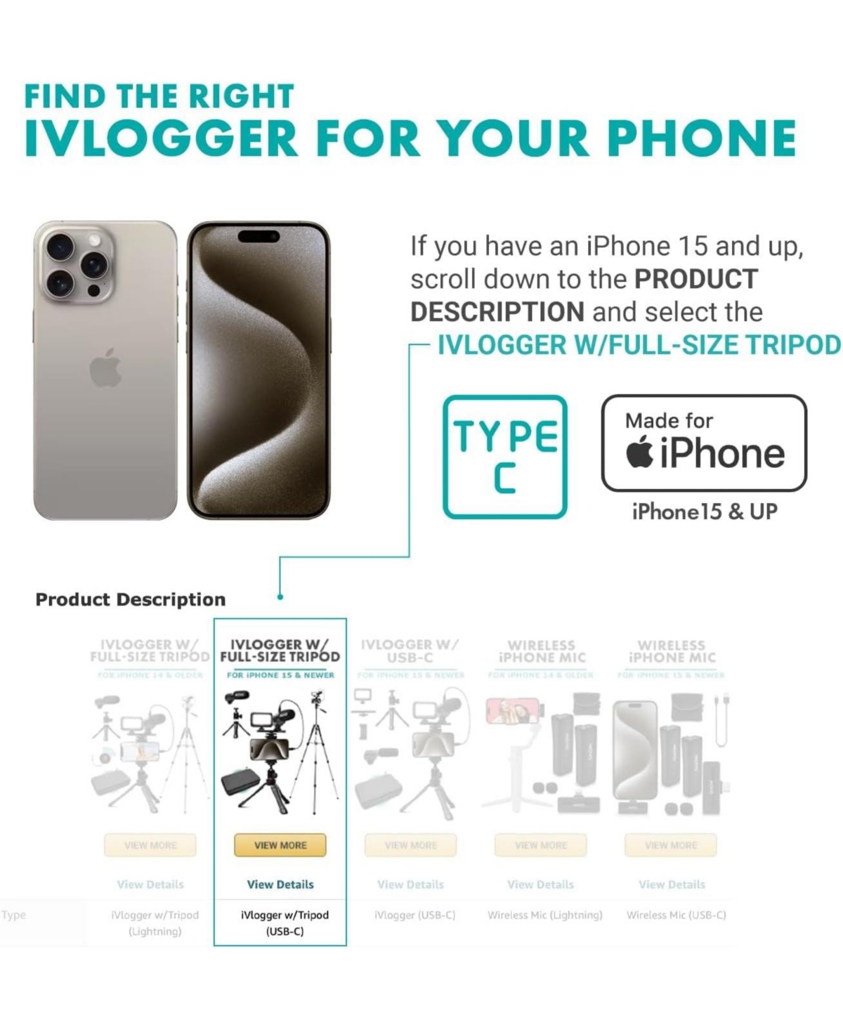 Movo iVlogger Vlogging Kit for iPhone with Fullsize Tripod