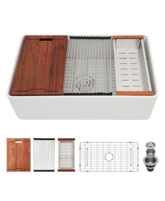 33x20x10inch White Farmhouse Sink Porcelain Ceramic Single Bowl Workstation Kitchen Sink