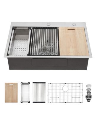 33x22x9inch 16 Gauge T304 Stainless Steel Drop In Topmount Single Bowl Ledge Workstation Kitchen Sink with Full Accessories