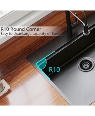 30inch Drop In Black Workstation Kitchen Sink 16 Gauge Stainless Steel with Full Accessories