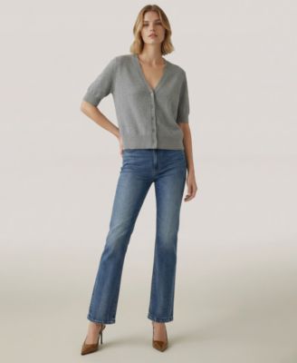 Women's Striped V-Neck Button-Front Cardigan