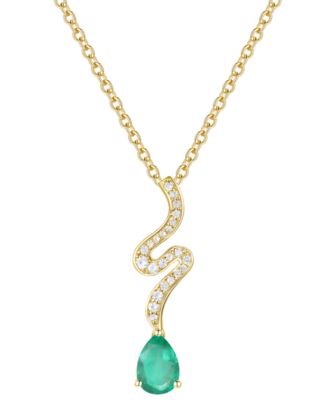 Emerald (5/8 ct. t.w.) & Diamond (1/6 ct. t.w.) Pendant Necklace in 14k Yellow Gold (Also Available in Sapphire & Ruby)
