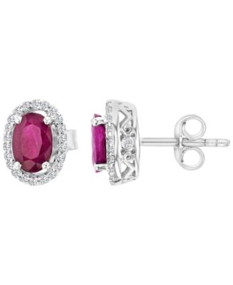 Sapphire (1.36 ct. t.w. ) & Diamond Halo Stud Earrings