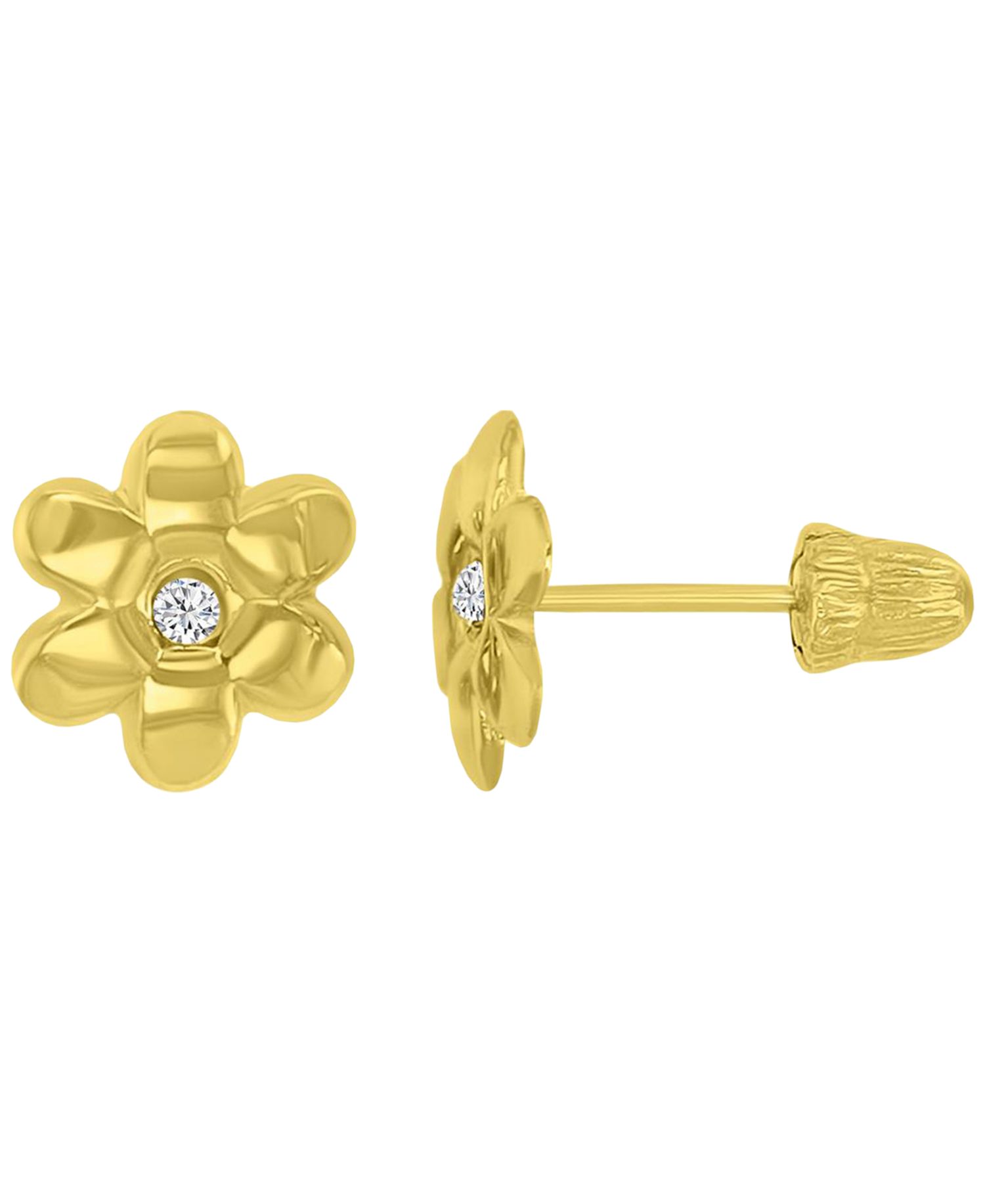 14K Yellow Gold Flower Screw Back Stud Earrings