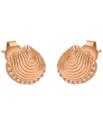 Diamond Accented Textured Seashell Stud Earrings