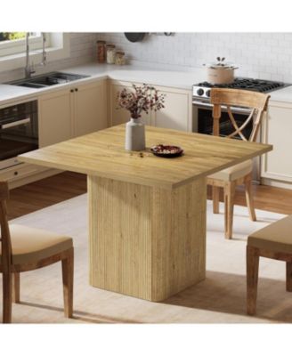 39-Inch Square Dining Table for 4, Small Fluted Kitchen Table with Pedestal Base, Farmhouse Style, Natural