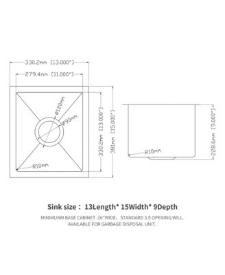 huluwat 13x15x9inch Undermount Kitchen Sink Stainless Steel Single Bowl 16 Gauge Deep Basin